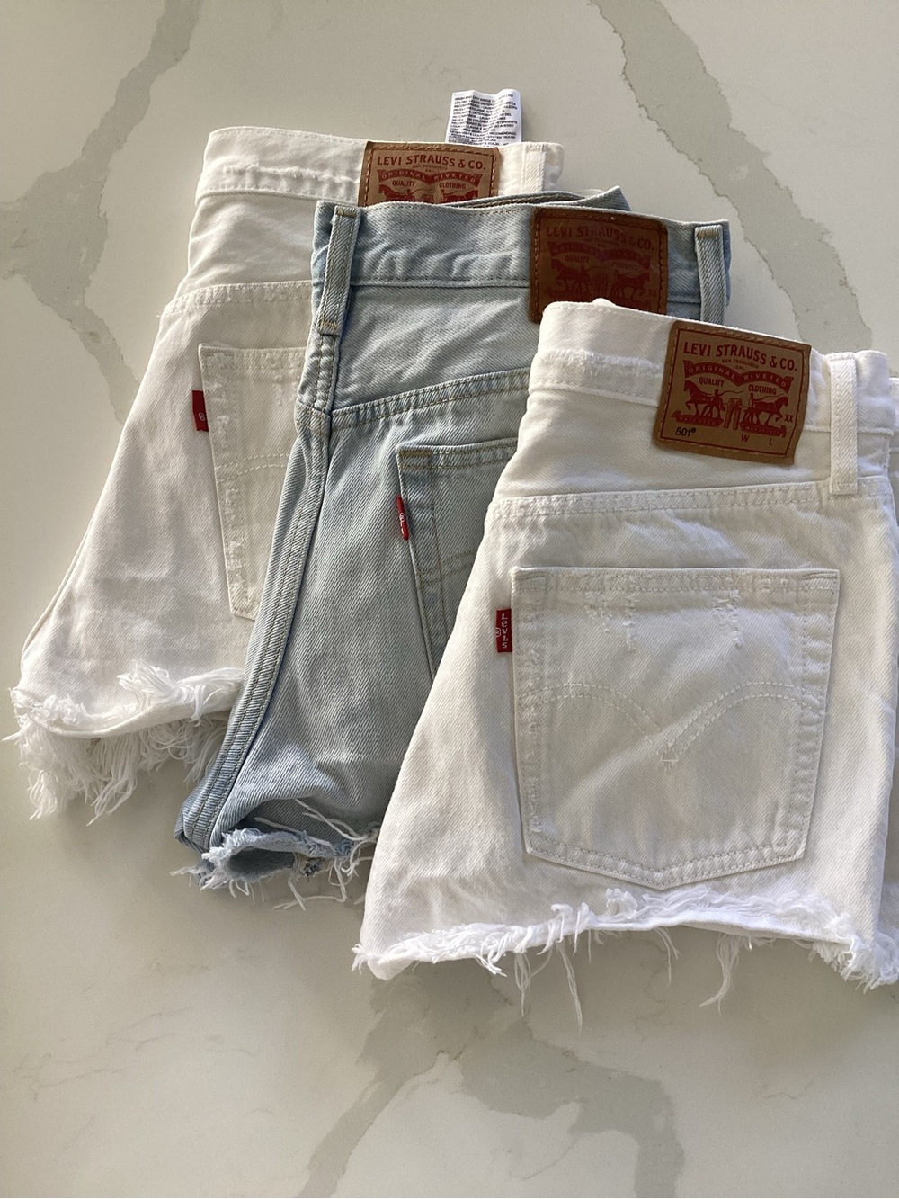 Levi's Women’s White & Light Blue Denim Cutoff Shorts Trio